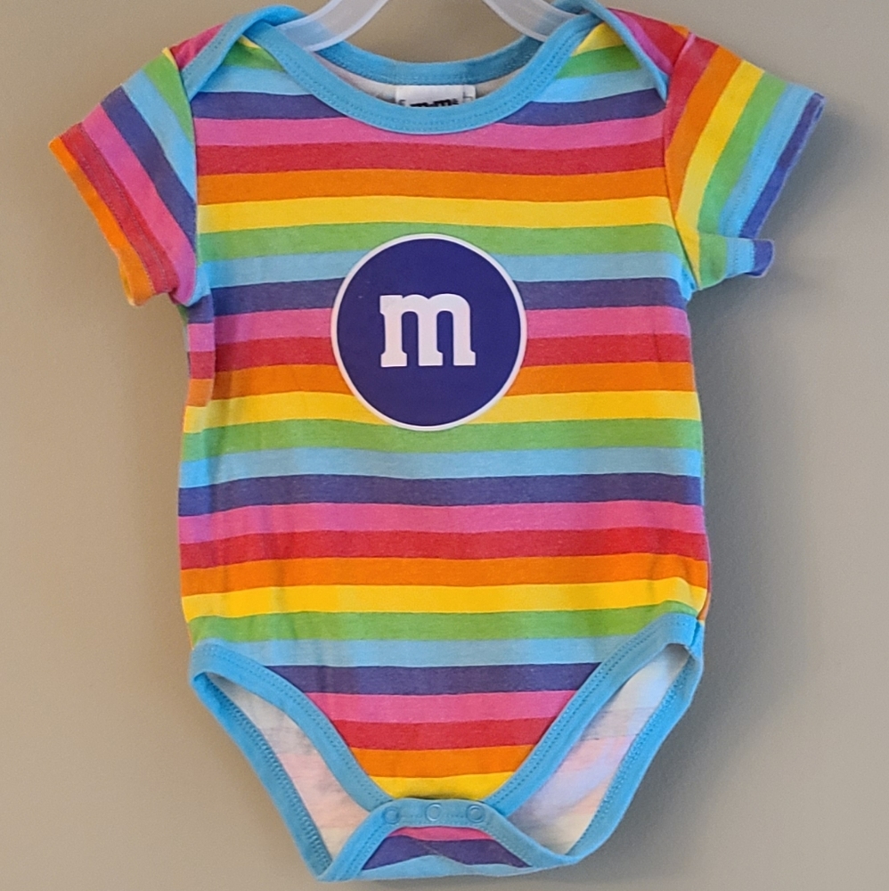 M & M's colorful striped short sleeved onesie/bodysuit
